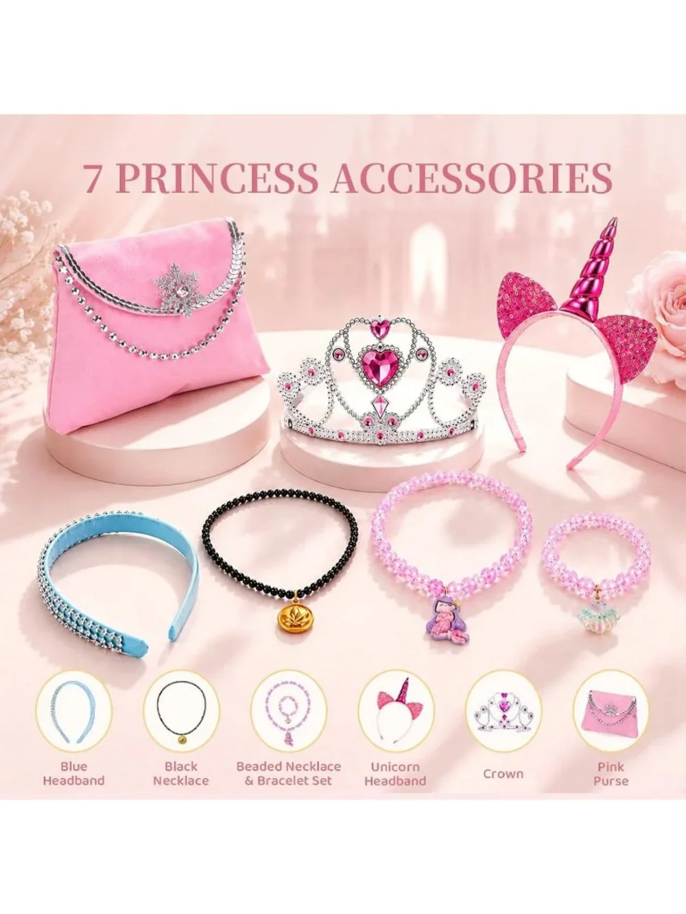 Princess Dress Up Trunk 16PCS Costume Set for Girls Birthday Gift - Pink